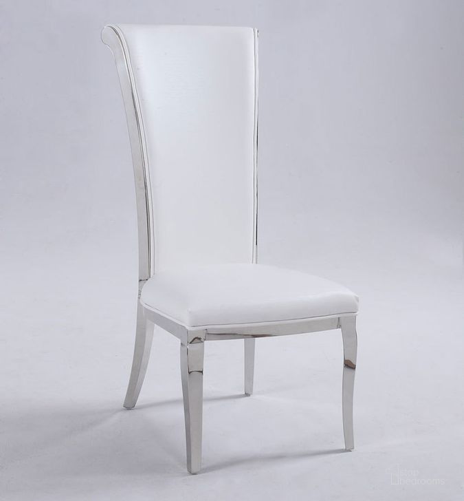 The appearance of Joy Tall Rolled Back Side Chair (White) (Set of 2) designed by Chintaly Imports in the modern / contemporary interior design. This white piece of furniture  was selected by 1StopBedrooms from Joy Collection to add a touch of cosiness and style into your home. Sku: JOY-SC-WHT. Material: Faux Leather. Product Type: Side Chair.