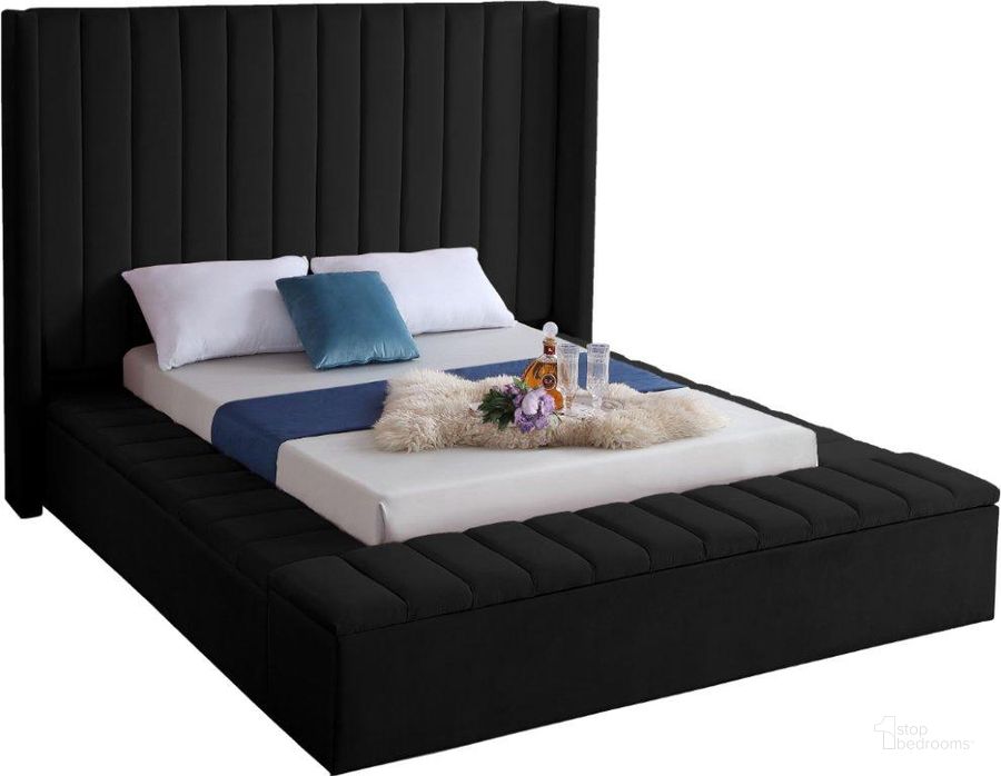 The appearance of Kiki Velvet King Bed In Black designed by Meridian in the modern / contemporary interior design. This black velvet piece of furniture  was selected by 1StopBedrooms from Kiki Collection to add a touch of cosiness and style into your home. Sku: KikiBlack-K-1;KikiBlack-K-2;KikiBlack-K-3. Bed Type: Storage Bed. Product Type: Storage Bed. Bed Size: King. Material: Velvet. Image1