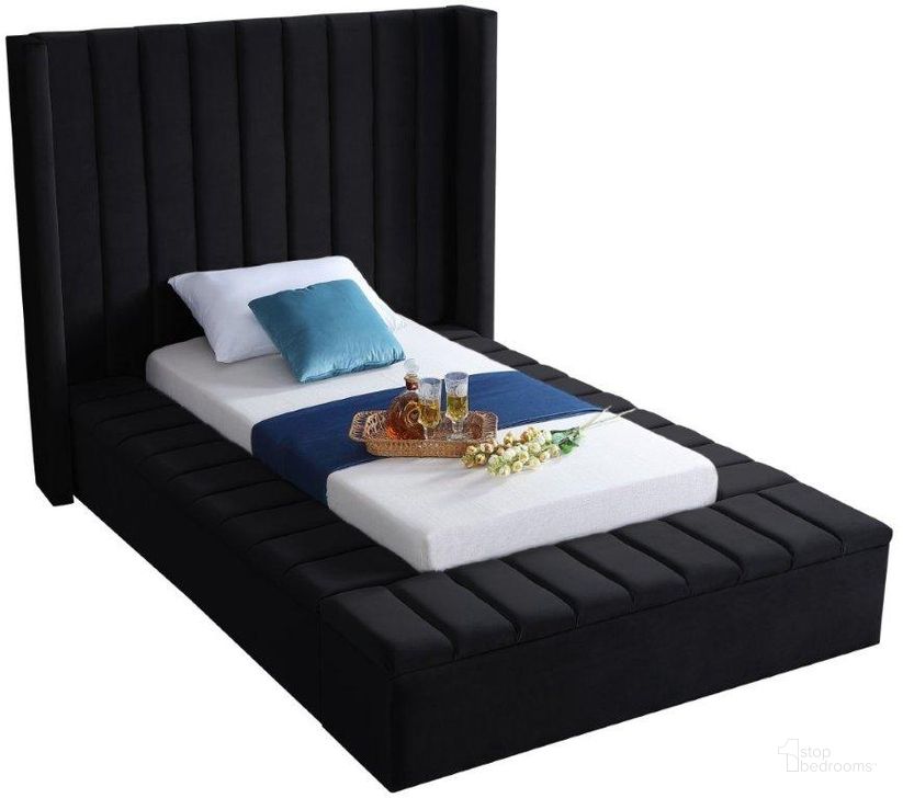 The appearance of Kiki Black Velvet Twin Bed designed by Meridian in the modern / contemporary interior design. This black velvet piece of furniture  was selected by 1StopBedrooms from Kiki Collection to add a touch of cosiness and style into your home. Sku: KikiBlack-T-1;KikiBlack-T-2;KikiBlack-T-3. Bed Size: Twin. Product Type: Kids Bed. Material: Velvet. Image1