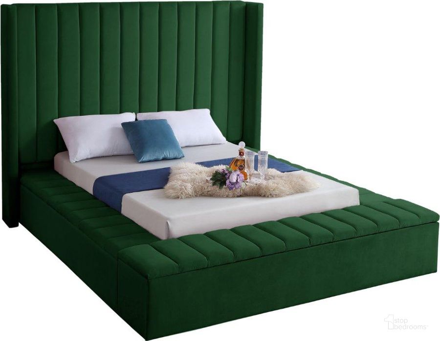 The appearance of Kiki Green Velvet King Bed designed by Meridian in the modern / contemporary interior design. This green velvet piece of furniture  was selected by 1StopBedrooms from Kiki Collection to add a touch of cosiness and style into your home. Sku: KikiGreen-K-1;KikiGreen-K-2;KikiGreen-K-3. Bed Size: King. Product Type: Kids Bed. Material: Velvet. Image1