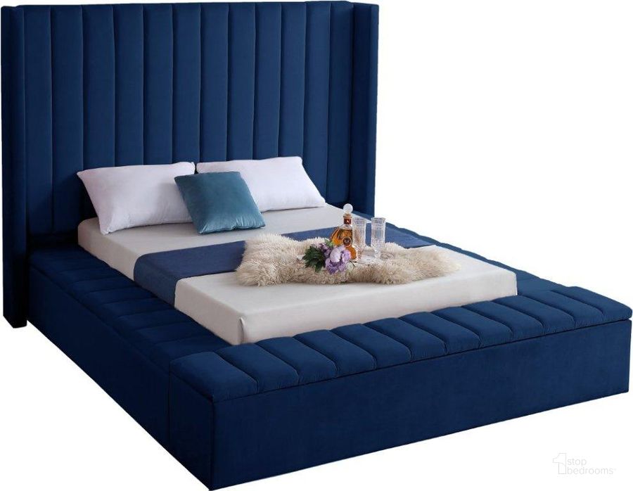 The appearance of Kiki Velvet Full Bed In Navy designed by Meridian in the modern / contemporary interior design. This navy piece of furniture  was selected by 1StopBedrooms from Kiki Collection to add a touch of cosiness and style into your home. Sku: KikiNavy-F-1;KikiNavy-F-2;KikiNavy-F-3. Bed Type: Storage Bed. Product Type: Storage Bed. Bed Size: Full. Material: Velvet. Image1
