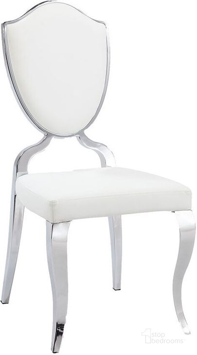 The appearance of Letty Side Chair (Set of 2) designed by Chintaly Imports in the modern / contemporary interior design. This chrome piece of furniture  was selected by 1StopBedrooms from Letty Collection to add a touch of cosiness and style into your home. Sku: LETTY-SC-WHT. Material: Faux Leather. Product Type: Side Chair. Image1