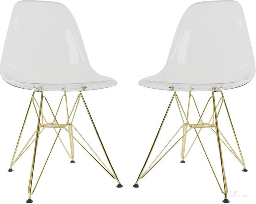 The appearance of Cresco Molded Eiffel Side Chair Set of 2 In Clear designed by LeisureMod in the modern / contemporary interior design. This clear piece of furniture  was selected by 1StopBedrooms from Cresco Collection to add a touch of cosiness and style into your home. Sku: CR19CLG2. Product Type: Side Chair. Material: Plastic.