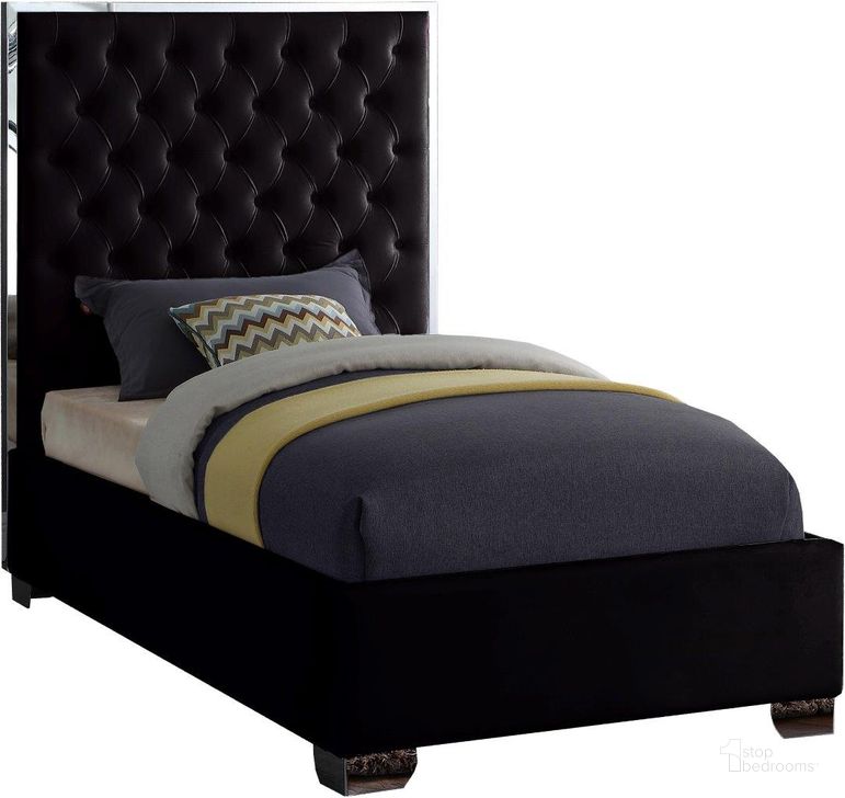 The appearance of Lexi Velvet Twin Bed In Black designed by Meridian in the modern / contemporary interior design. This black velvet piece of furniture  was selected by 1StopBedrooms from Lexi Collection to add a touch of cosiness and style into your home. Sku: LexiBlack-T-1;LexiBlack-T-2. Product Type: Bed. Bed Size: Twin. Material: Velvet. Image1