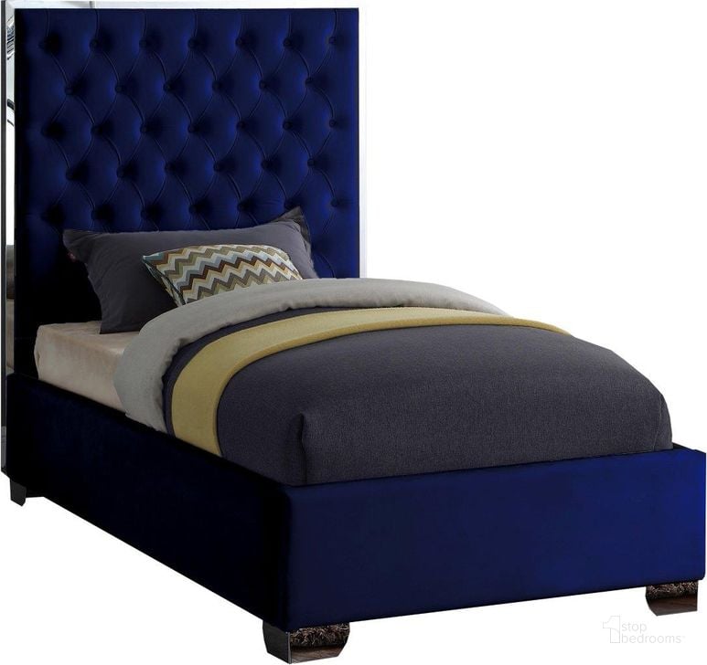 The appearance of Lexi Navy Velvet Twin Bed designed by Meridian in the modern / contemporary interior design. This navy velvet piece of furniture  was selected by 1StopBedrooms from Lexi Collection to add a touch of cosiness and style into your home. Sku: LexiNavy-T-1;LexiNavy-T-2. Bed Type: Platform Bed. Product Type: Platform Bed. Bed Size: Twin. Material: Velvet. Image1