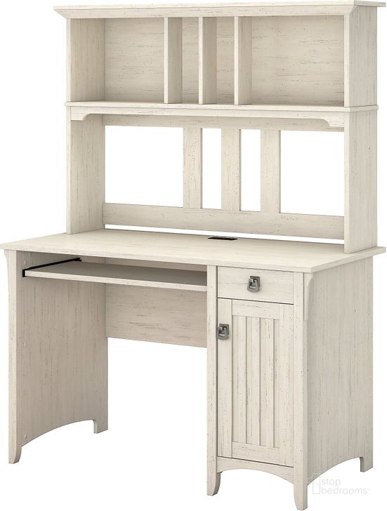 The appearance of Bush Furniture Salinas Mission Style Desk with Hutch in Antique White designed by Bush Furniture in the transitional interior design. This antique white piece of furniture  was selected by 1StopBedrooms from Salinas Collection to add a touch of cosiness and style into your home. Sku: MY72208-03. Material: Wood. Product Type: Desk & Hutch. Image1