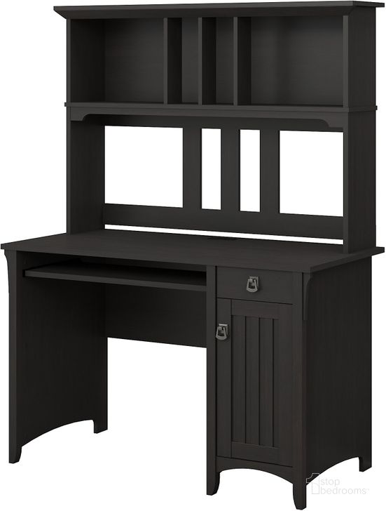 The appearance of Bush Furniture Salinas Mission Style Desk with Hutch in Vintage Black designed by Bush Furniture in the transitional interior design. This black piece of furniture  was selected by 1StopBedrooms from Salinas Collection to add a touch of cosiness and style into your home. Sku: MY72708-03. Material: Wood. Product Type: Desk & Hutch. Image1