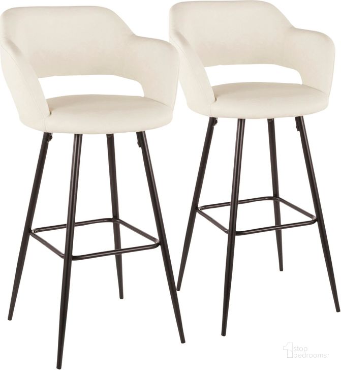 The appearance of Margarite Barstool in Black Metal and Cream Faux Leather - Set of 2 designed by Lumisource in the modern / contemporary interior design. This white piece of furniture  was selected by 1StopBedrooms from Margarite Collection to add a touch of cosiness and style into your home. Sku: B30-MARG BK+CR2. Material: Leather. Product Type: Barstool. Image1
