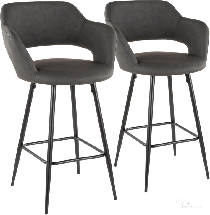 The appearance of Margarite Counter Stool in Black Metal and Grey Faux Leather - Set of 2 designed by Lumisource in the modern / contemporary interior design. This black piece of furniture  was selected by 1StopBedrooms from Margarite Collection to add a touch of cosiness and style into your home. Sku: B25-MARG BK+GY2. Material: Leather. Product Type: Counter Height Chair. Image1
