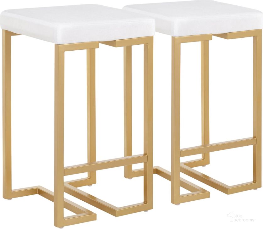 The appearance of Midas 26" Counter Stool in Gold with White Velvet Cushion - Set of 2 designed by Lumisource in the modern / contemporary interior design. This gold piece of furniture  was selected by 1StopBedrooms from Midas Collection to add a touch of cosiness and style into your home. Sku: B26-MDAS AU+VW2. Product Type: Counter Height Chair. Material: Velvet. Image1