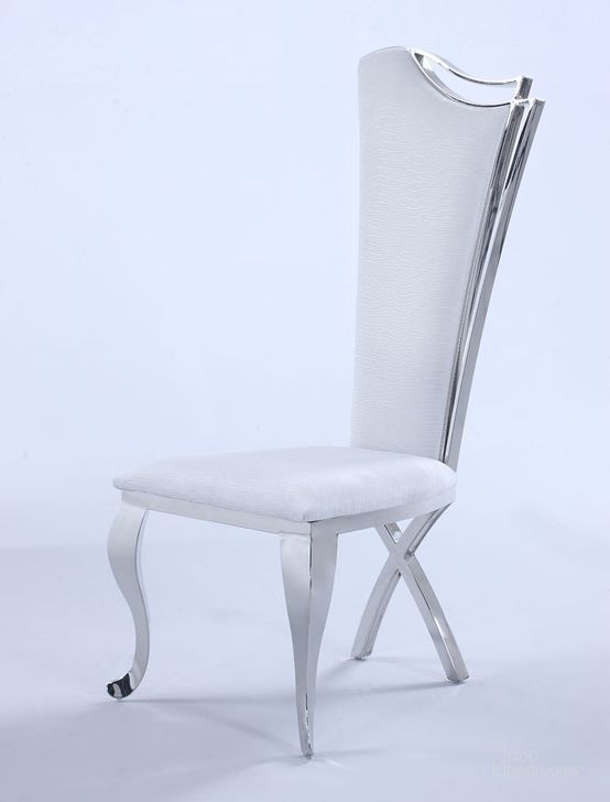 The appearance of Nadia Curved Side Chair (White) (Set of 2) designed by Chintaly Imports in the modern / contemporary interior design. This white piece of furniture  was selected by 1StopBedrooms from Nadia Collection to add a touch of cosiness and style into your home. Sku: NADIA-SC-WHT. Material: Fabric. Product Type: Side Chair.