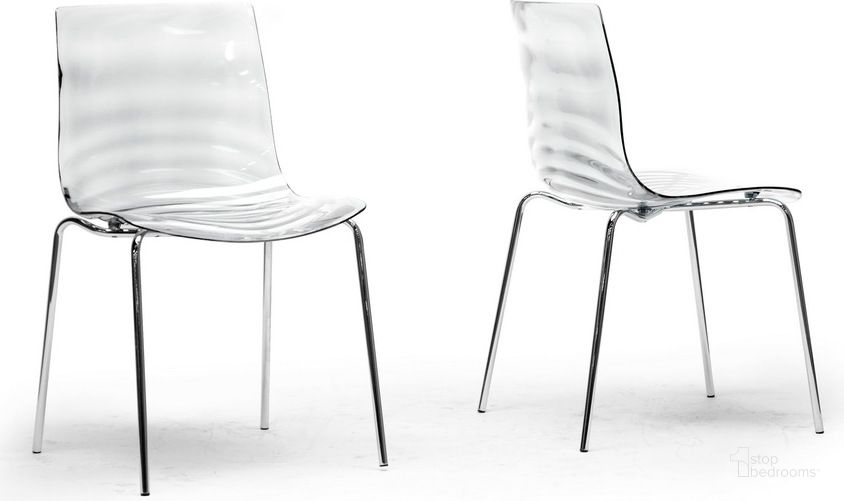 The appearance of Baxton Studio Marisse Clear Plastic Modern Dining Chair (Set Of 2) designed by Baxton Studio in the modern / contemporary interior design. This clear piece of furniture  was selected by 1StopBedrooms from Marisse Collection to add a touch of cosiness and style into your home. Sku: PC-840-Clear. Product Type: Dining Chair. Material: Plastic. Image1