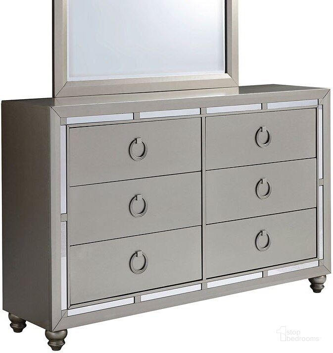 The appearance of Riley Dresser designed by Global Furniture USA in the transitional interior design. This silver piece of furniture  was selected by 1StopBedrooms from Riley Collection to add a touch of cosiness and style into your home. Sku: RILEY (1621)-SILVER-DRESSER. Product Type: Dresser. Material: MDF. Image1