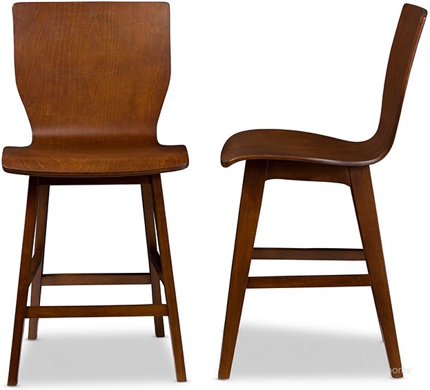 The appearance of Baxton Studio Elsa Mid-Century Modern Scandinavian Style Dark Walnut Bent Wood Counter Stool (Set Of 2) designed by Baxton Studio in the modern / contemporary interior design. This walnut piece of furniture  was selected by 1StopBedrooms from Elsa Collection to add a touch of cosiness and style into your home. Sku: RT364-STL Elsa Pub Stool. Product Type: Barstool. Material: Rubberwood. Image1