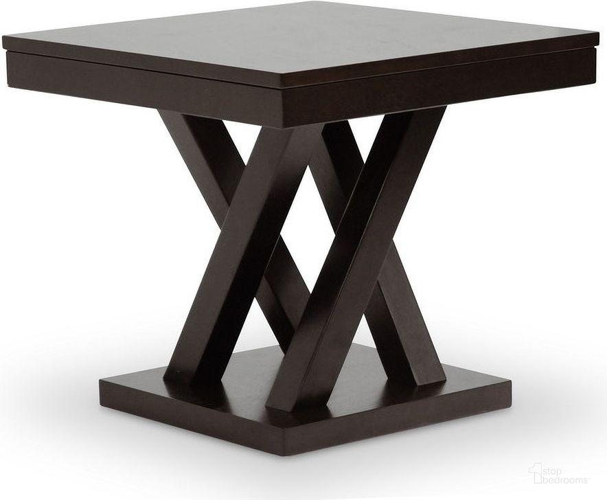 The appearance of Baxton Studio Everdon Dark Brown Modern End Table designed by Baxton Studio in the transitional interior design. This dark brown piece of furniture  was selected by 1StopBedrooms from Everdon Collection to add a touch of cosiness and style into your home. Sku: SA109-Side Table. Product Type: End Table. Material: MDF. Image1