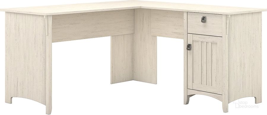 The appearance of Bush Furniture Salinas L Shaped Desk with Storage in Antique White designed by Bush Furniture in the transitional interior design. This antique white piece of furniture  was selected by 1StopBedrooms from Salinas Collection to add a touch of cosiness and style into your home. Sku: SAD160AW-03. Material: Wood. Product Type: Desk. Image1
