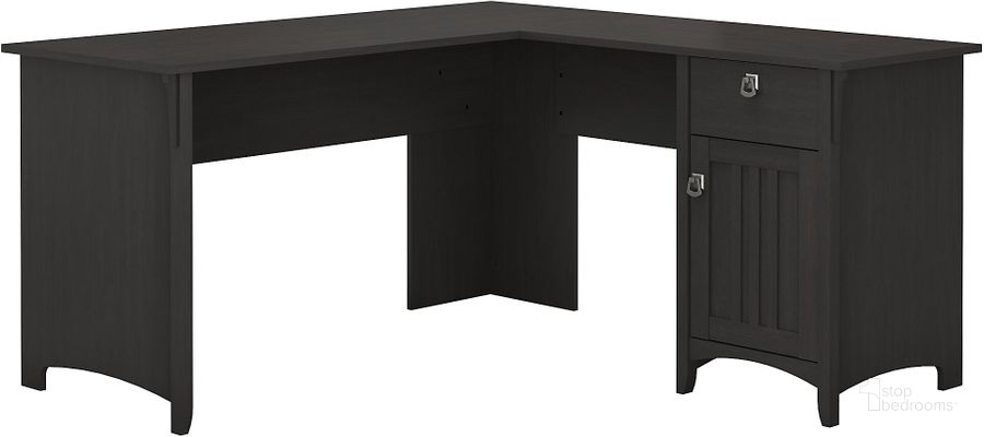 The appearance of Bush Furniture Salinas L Shaped Desk with Storage in Vintage Black designed by Bush Furniture in the transitional interior design. This black piece of furniture  was selected by 1StopBedrooms from Salinas Collection to add a touch of cosiness and style into your home. Sku: SAD160VB-03. Material: Wood. Product Type: Desk. Image1