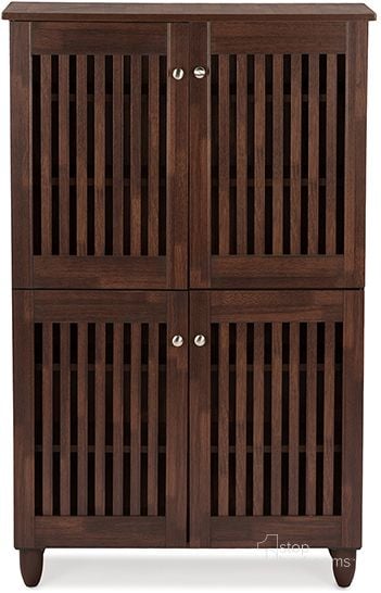 The appearance of Baxton Studio Fernanda Modern And Contemporary 4-Door Oak Brown Wooden Entryway Shoes Storage Tall Cabinet designed by Baxton Studio in the modern / contemporary interior design. This brown piece of furniture  was selected by 1StopBedrooms from Fernanda Collection to add a touch of cosiness and style into your home. Sku: SC864574 A-Dirty Oak. Material: Wood. Product Type: Shoe Cabinet. Image1