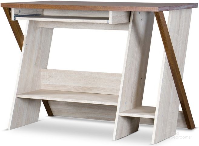 The appearance of Baxton Studio Rhombus Writing Desk designed by Baxton Studio in the modern / contemporary interior design. This natural piece of furniture  was selected by 1StopBedrooms from Rhombus Collection to add a touch of cosiness and style into your home. Sku: SD-01-Oak. Material: Wood. Product Type: Writing Desk. Image1