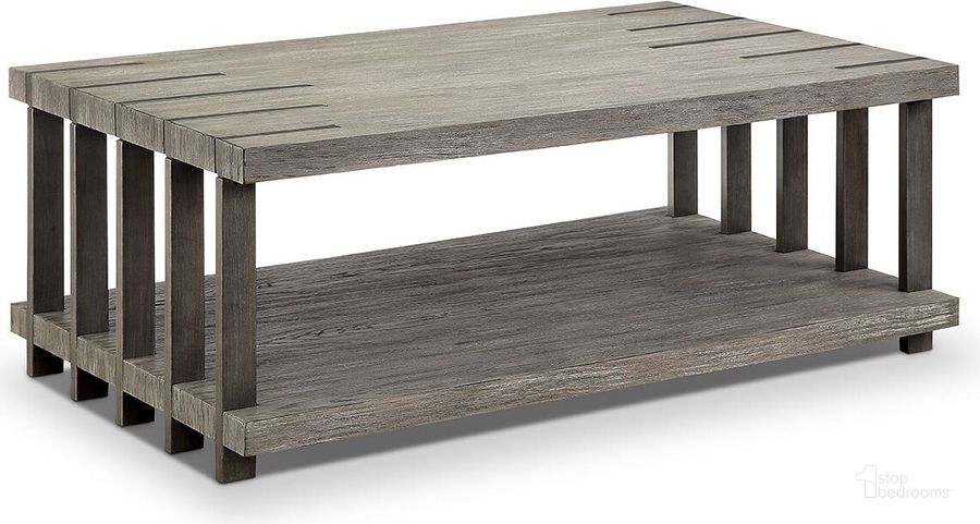The appearance of Eldridge Weathered Gravel Rectangular Cocktail Table designed by Magnussen in the modern / contemporary interior design. This gray piece of furniture  was selected by 1StopBedrooms from Eldridge Collection to add a touch of cosiness and style into your home. Sku: T4917-43. Product Type: Cocktail Table.