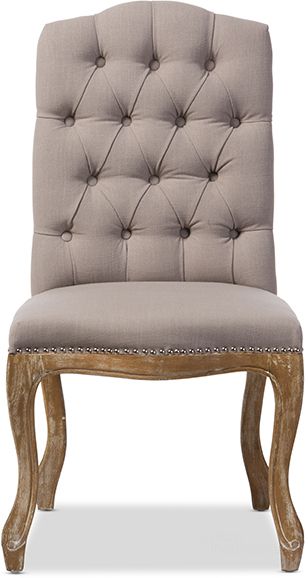 The appearance of Baxton Studio Hudson Chic Rustic French Country Cottage Weathered Oak Beige Fabric Button-Tufted Upholstered Dining Chair designed by Baxton Studio in the modern / contemporary interior design. This beige piece of furniture  was selected by 1StopBedrooms from Hudson Collection to add a touch of cosiness and style into your home. Sku: TSF-9342. Material: Fabric. Product Type: Dining Chair. Image1