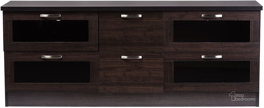 The appearance of Baxton Studio Adelino 63 Inches Dark Brown Wood Tv Cabinet With 4 Glass Doors And 2 Drawers designed by Baxton Studio in the modern / contemporary interior design. This dark brown piece of furniture  was selected by 1StopBedrooms from Adelino Collection to add a touch of cosiness and style into your home. Sku: TV834133-Wenge. Material: Wood. Product Type: TV Stands and TV Console. Image1