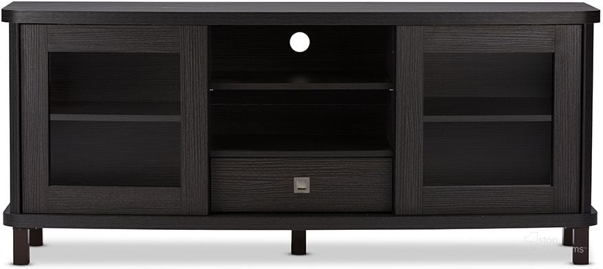 The appearance of Baxton Studio Walda 60-Inch Greyish Dark Brown Wood TV Cabinet with 2 Sliding Doors and 1 Drawer designed by Baxton Studio in the modern / contemporary interior design. This dark brown piece of furniture  was selected by 1StopBedrooms from Walda Collection to add a touch of cosiness and style into your home. Sku: TV838071-Embosse. Material: Wood. Product Type: TV Stands and TV Console. Image1