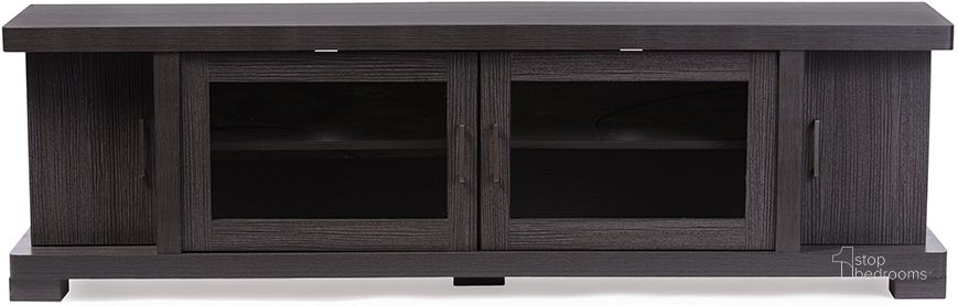 The appearance of Baxton Studio Viveka 70-Inch Greyish Dark Brown Wood TV Cabinet with 2 Glass Doors and 2 Doors designed by Baxton Studio in the modern / contemporary interior design. This dark brown piece of furniture  was selected by 1StopBedrooms from Viveka Collection to add a touch of cosiness and style into your home. Sku: TV838076-Embosse. Material: Wood. Product Type: TV Stands and TV Console. Image1