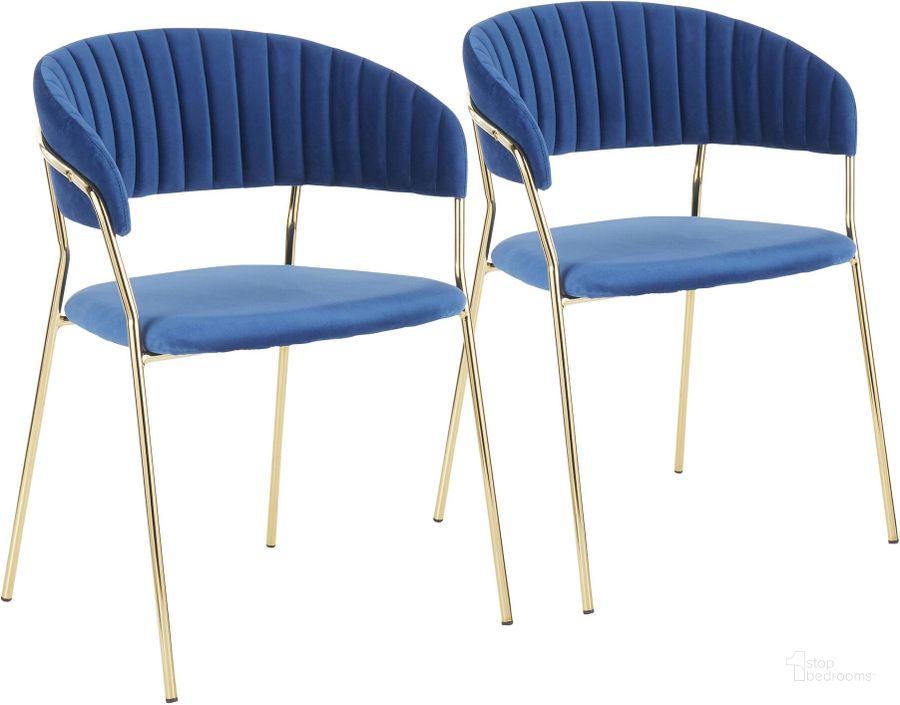 The appearance of Tania Chair in Gold Metal with Blue Velvet - Set of 2 designed by Lumisource in the modern / contemporary interior design. This blue piece of furniture  was selected by 1StopBedrooms from Tania Collection to add a touch of cosiness and style into your home. Sku: CH-TANIA AUVBU2. Product Type: Chair. Material: Velvet. Image1