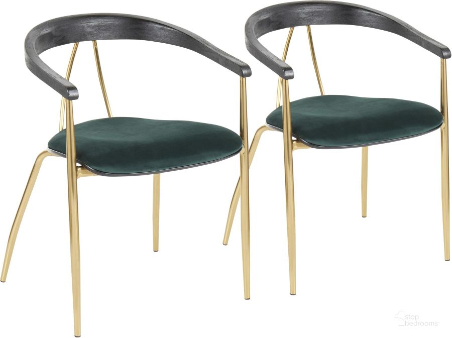 The appearance of Vanessa Chair in Gold Metal and Green Velvet with Black Wood Accent - Set of 2 designed by Lumisource in the modern / contemporary interior design. This gold piece of furniture  was selected by 1StopBedrooms from Vanessa Collection to add a touch of cosiness and style into your home. Sku: CH-VNESA AUVGN2. Product Type: Chair. Material: Velvet. Image1