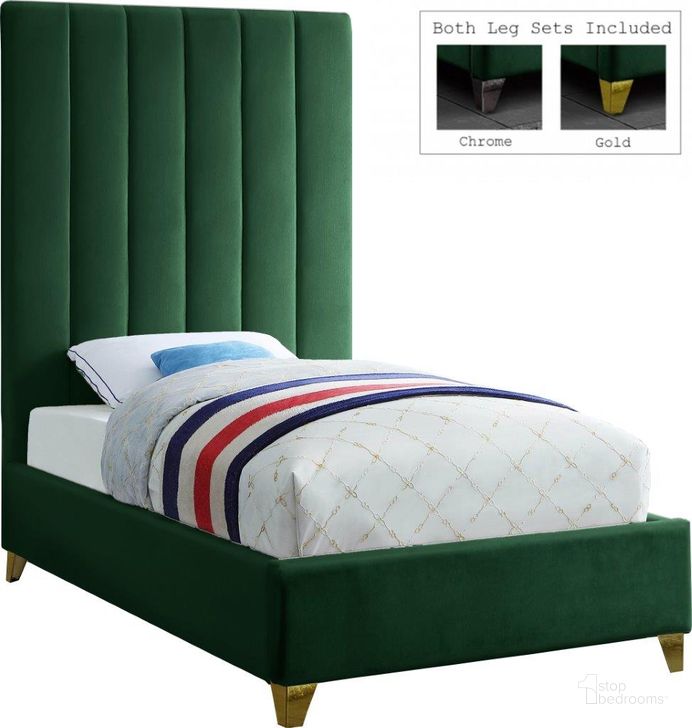 The appearance of Via Velvet Twin Bed In Green designed by Meridian in the modern / contemporary interior design. This green piece of furniture  was selected by 1StopBedrooms from Via Collection to add a touch of cosiness and style into your home. Sku: ViaGreen-T-1;ViaGreen-T-2. Bed Type: Platform Bed. Product Type: Platform Bed. Bed Size: Twin. Material: Velvet. Image1