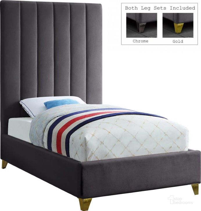 The appearance of Via Velvet Twin Bed In Grey designed by Meridian in the modern / contemporary interior design. This grey piece of furniture  was selected by 1StopBedrooms from Via Collection to add a touch of cosiness and style into your home. Sku: ViaGrey-T-1;ViaGrey-T-2. Bed Type: Platform Bed. Product Type: Platform Bed. Bed Size: Twin. Material: Velvet. Image1