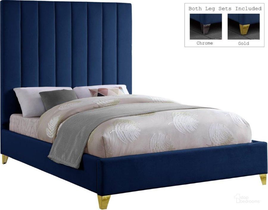 The appearance of Via Navy Velvet Full Bed designed by Meridian in the modern / contemporary interior design. This navy velvet piece of furniture  was selected by 1StopBedrooms from Via Collection to add a touch of cosiness and style into your home. Sku: ViaNavy-F-1;ViaNavy-F-2. Bed Size: Full. Product Type: Kids Bed. Material: Velvet. Image1