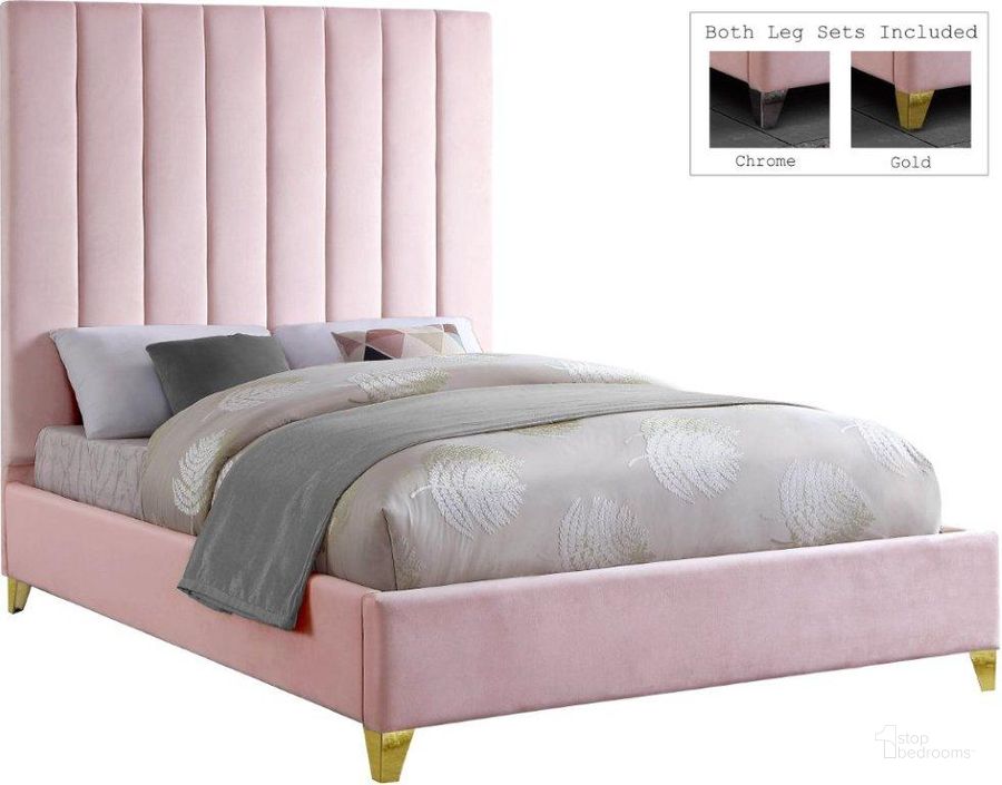 The appearance of Via Pink Velvet Full Bed designed by Meridian in the modern / contemporary interior design. This pink velvet piece of furniture  was selected by 1StopBedrooms from Via Collection to add a touch of cosiness and style into your home. Sku: ViaPink-F-1;ViaPink-F-2. Bed Size: Full. Product Type: Kids Bed. Material: Velvet. Image1