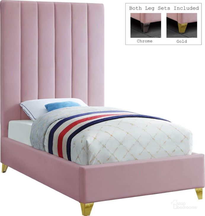The appearance of Via Velvet Twin Bed In Pink designed by Meridian in the modern / contemporary interior design. This pink piece of furniture  was selected by 1StopBedrooms from Via Collection to add a touch of cosiness and style into your home. Sku: ViaPink-T-1;ViaPink-T-2. Bed Type: Platform Bed. Product Type: Platform Bed. Bed Size: Twin. Material: Velvet. Image1