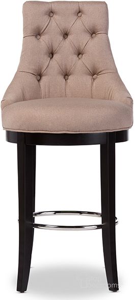 The appearance of Baxton Studio Harmony Modern And Contemporary Button-Tufted Beige Fabric Upholstered Bar Stool With Metal Footrest designed by Baxton Studio in the modern / contemporary interior design. This beige piece of furniture  was selected by 1StopBedrooms from Harmony Collection to add a touch of cosiness and style into your home. Sku: WS-2076-Beige. Material: Fabric. Product Type: Barstool. Image1