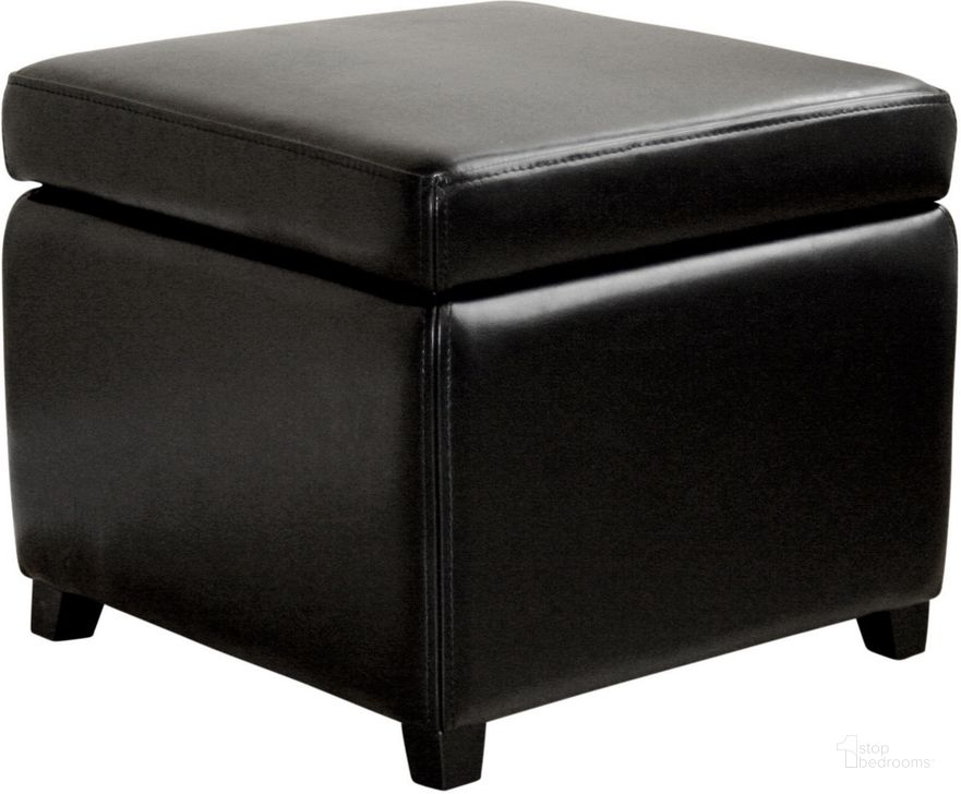 The appearance of Baxton Studio Black Full Leather Small Storage Cube Ottoman designed by Baxton Studio in the modern / contemporary interior design. This black piece of furniture  was selected by 1StopBedrooms from Black Collection to add a touch of cosiness and style into your home. Sku: Y-162-023-black. Material: Wood. Product Type: Ottoman. Image1