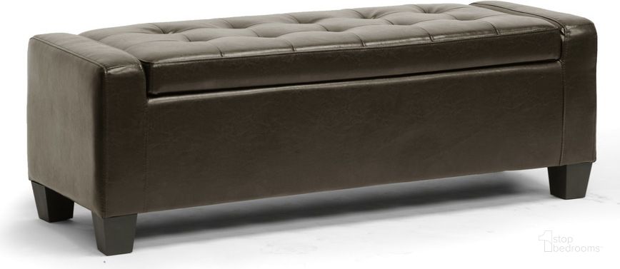 The appearance of Baxton Studio Manchester Dark Brown Ottoman designed by Baxton Studio in the modern / contemporary interior design. This dark brown piece of furniture  was selected by 1StopBedrooms from Manchester Collection to add a touch of cosiness and style into your home. Sku: Y-172-dark brown-OTTO. Product Type: Ottoman. Material: Bonded Leather. Image1
