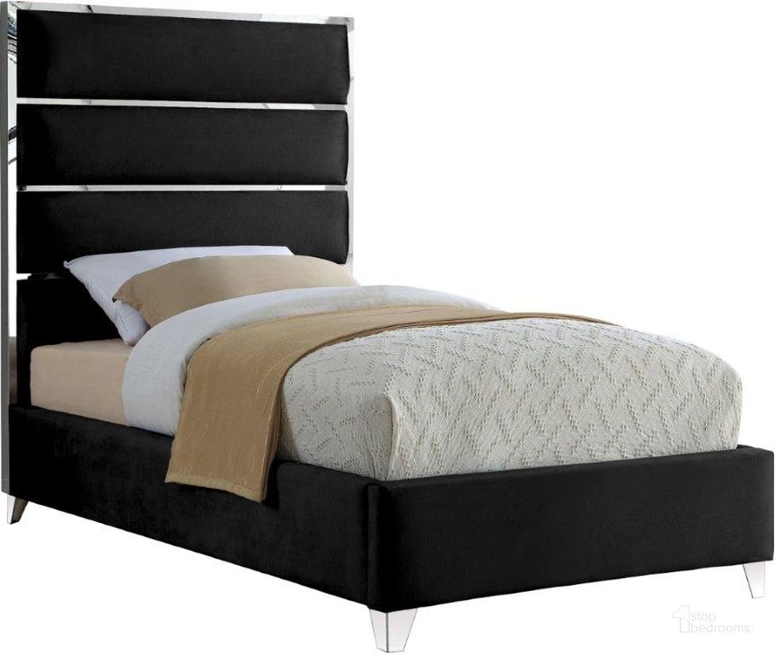 The appearance of Zuma Velvet Twin Bed In Black designed by Meridian in the modern / contemporary interior design. This black piece of furniture  was selected by 1StopBedrooms from Zuma Collection to add a touch of cosiness and style into your home. Sku: ZumaBlack-T-1;ZumaBlack-T-2. Product Type: Bed. Bed Size: Twin. Material: Velvet. Image1