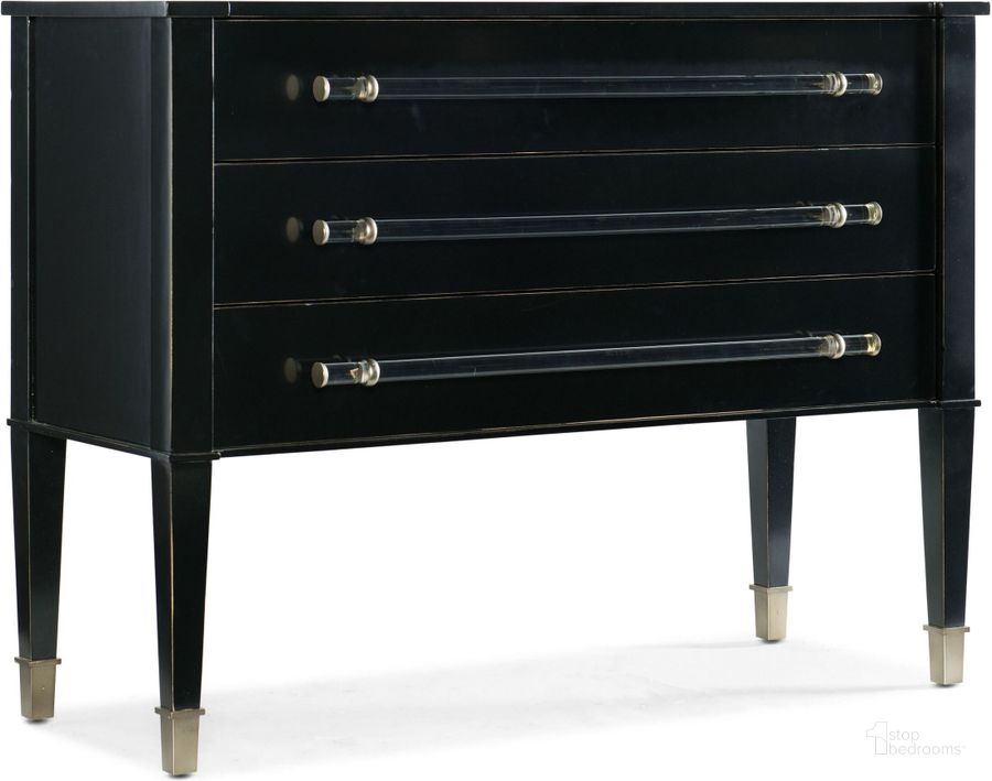 The appearance of Melange Black Rowan Chest designed by Hooker in the transitional interior design. This black piece of furniture  was selected by 1StopBedrooms from Melange Collection to add a touch of cosiness and style into your home. Sku: 638-85432-BLK. Material: Wood. Product Type: Accent Chest. Image1