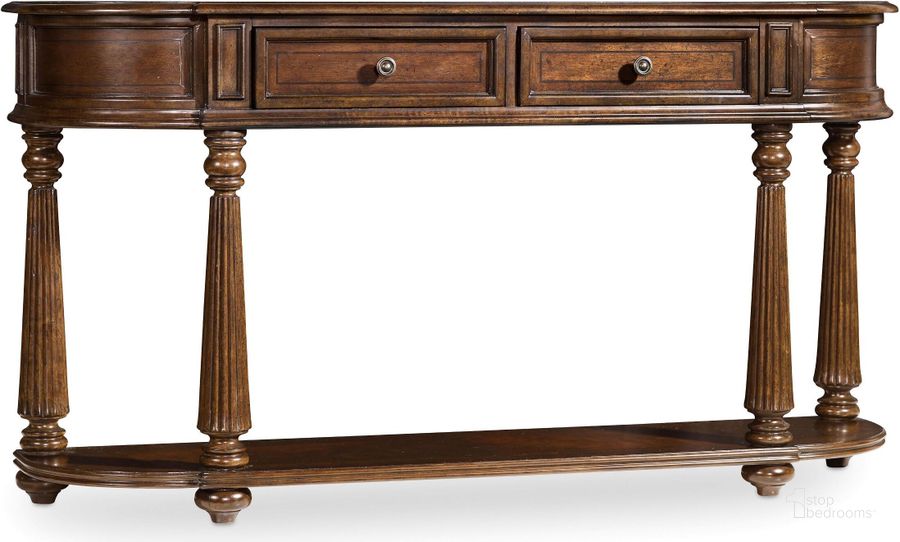 The appearance of Leesburg Brown Demilune Hall Console designed by Hooker in the traditional interior design. This brown piece of furniture  was selected by 1StopBedrooms from Leesburg Collection to add a touch of cosiness and style into your home. Sku: 5381-80151. Material: Wood. Product Type: Console. Image1