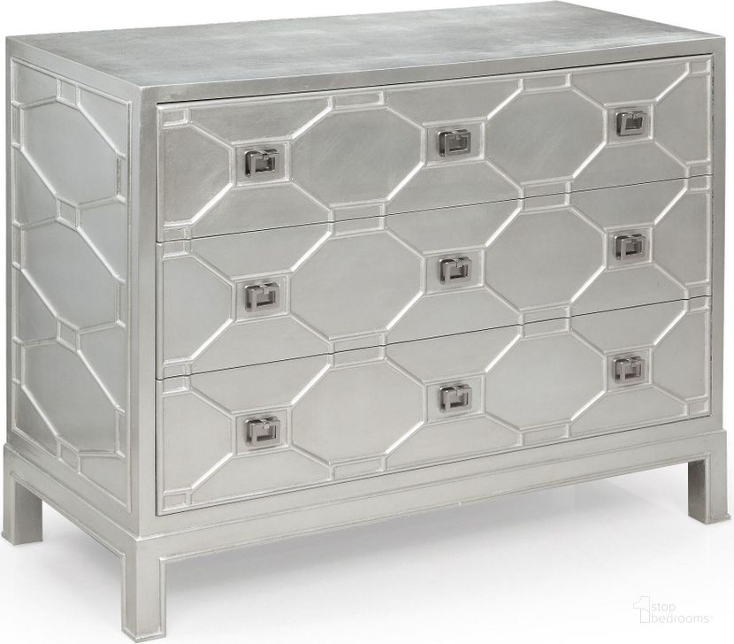 The appearance of Glam Silver Leaf Chest designed by Bassett Mirror Company in the modern / contemporary interior design. This silver piece of furniture  was selected by 1StopBedrooms from Glam Collection to add a touch of cosiness and style into your home. Sku: A9240EC. Product Type: Accent Chest.