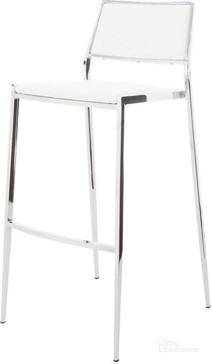 The appearance of Aaron White Naugahyde Counter Stool designed by Nuevo in the modern / contemporary interior design. This white piece of furniture  was selected by 1StopBedrooms from Aaron Collection to add a touch of cosiness and style into your home. Sku: HGBO180. Material: Metal. Product Type: Barstool. Image1