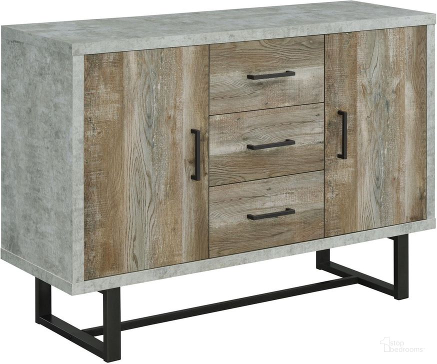 The appearance of Abelardo 3-Drawer Accent Cabinet In Weathered Oak and Cement designed by Coaster in the rustic / southwestern interior design. This weathered oak/cement piece of furniture  was selected by 1StopBedrooms from Abelardo Collection to add a touch of cosiness and style into your home. Sku: 953565. Material: Wood. Product Type: Accent Cabinet. Image1