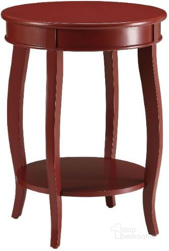 The appearance of Aberta Red Side Table designed by ACME in the traditional interior design. This red piece of furniture  was selected by 1StopBedrooms from Aberta Collection to add a touch of cosiness and style into your home. Sku: 82787. Table Top Shape: Round. Material: Wood. Product Type: Side Table. Image1