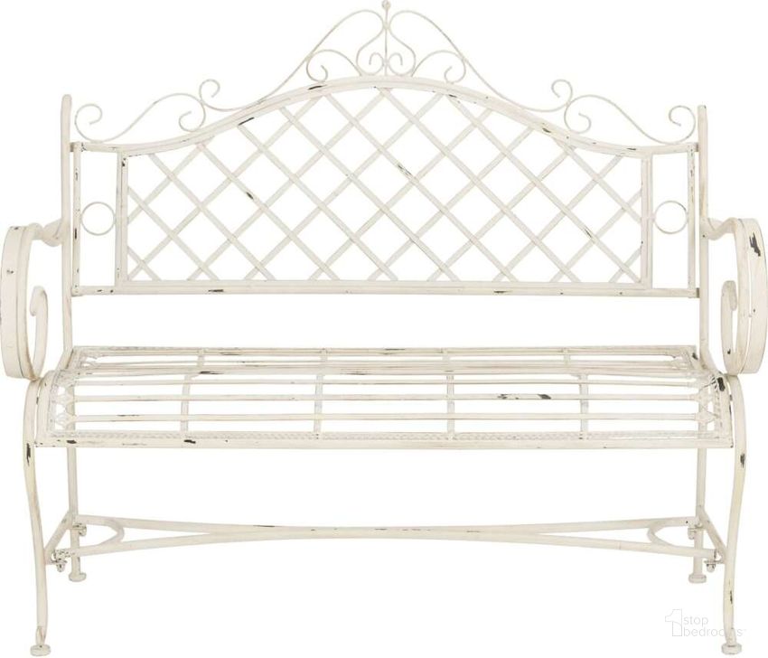 The appearance of Abner Antique White Wrought Iron 45.75 Inch Garden Bench designed by Safavieh in the transitional interior design. This antique white piece of furniture  was selected by 1StopBedrooms from Safavieh PAT Collection to add a touch of cosiness and style into your home. Sku: PAT5017A. Product Type: Bench. Material: Iron. Image1