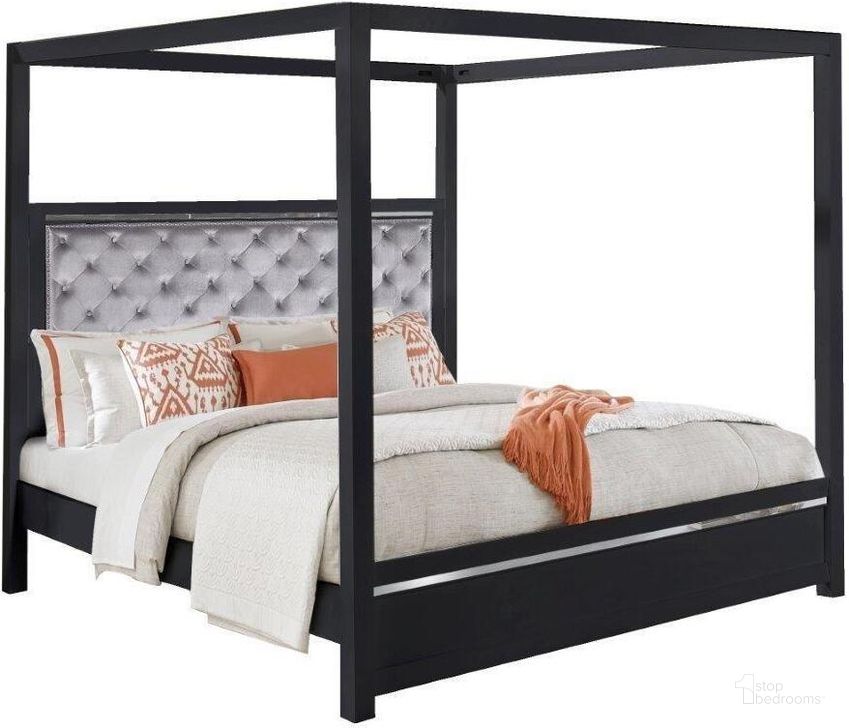The appearance of Abrie Canopy Velvet Tufted Queen Size Bed In Charcoal designed by US Tamex in the modern / contemporary interior design. This charcoal piece of furniture  was selected by 1StopBedrooms from Abrie Collection to add a touch of cosiness and style into your home. Sku: 52578Q-HF;52578Q-RS. Bed Type: Canopy Bed. Material: Wood. Product Type: Canopy Bed. Bed Size: Queen. Image1
