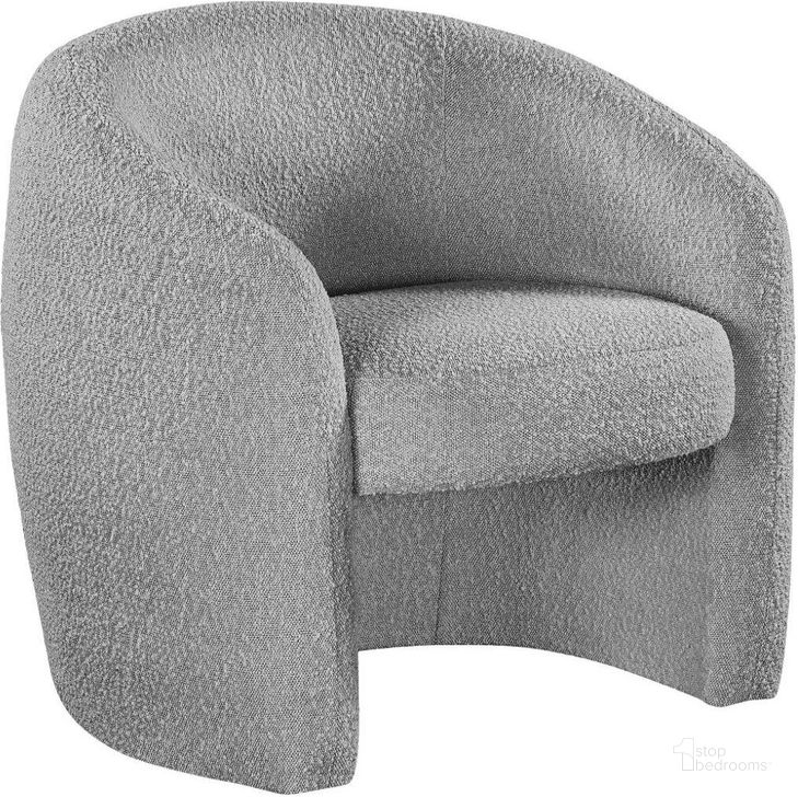 The appearance of Acadia Grey Boucle Fabric Accent Chair designed by Meridian in the modern / contemporary interior design. This grey piece of furniture  was selected by 1StopBedrooms from Acadia Collection to add a touch of cosiness and style into your home. Sku: 543Grey. Material: Fabric. Product Type: Accent Chair. Image1