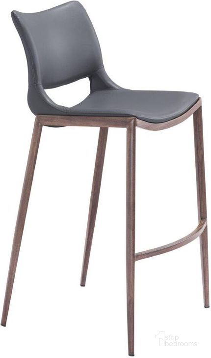 The appearance of Ace Bar Chair Set Of 2 In Dark Gray And Walnut designed by Zuo Modern in the modern / contemporary interior design. This dark grey piece of furniture  was selected by 1StopBedrooms from Ace Collection to add a touch of cosiness and style into your home. Sku: 109389. Material: Steel. Product Type: Bar Chair. Image1