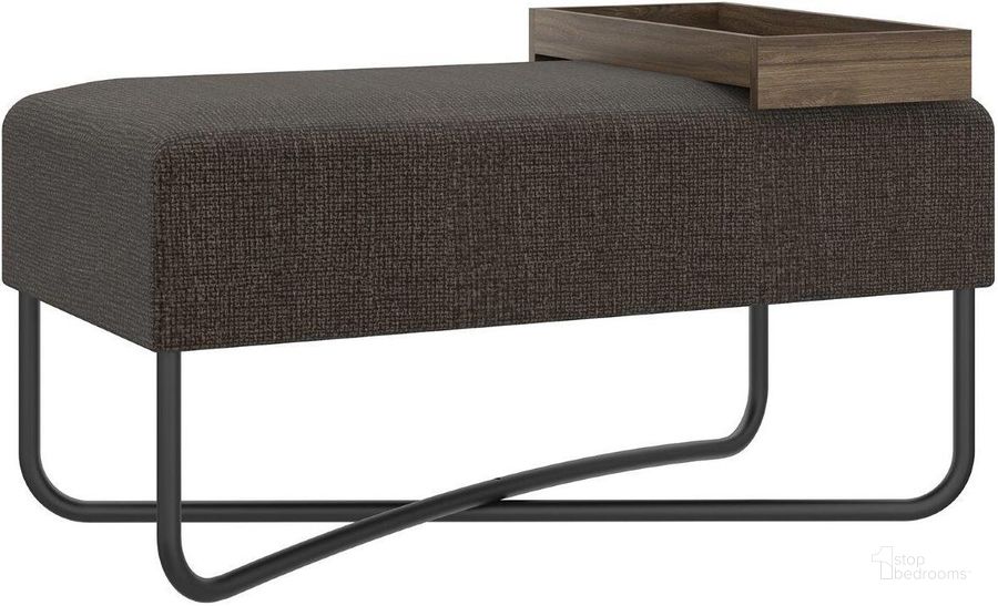 The appearance of Ace Bench In Dark Brown Fabric With Black Painted Base With Dark Oak Tray designed by Casabianca Home in the modern / contemporary interior design. This black and brown piece of furniture  was selected by 1StopBedrooms from Ace Collection to add a touch of cosiness and style into your home. Sku: KD-B112LB. Material: Wood. Product Type: Bench. Image1